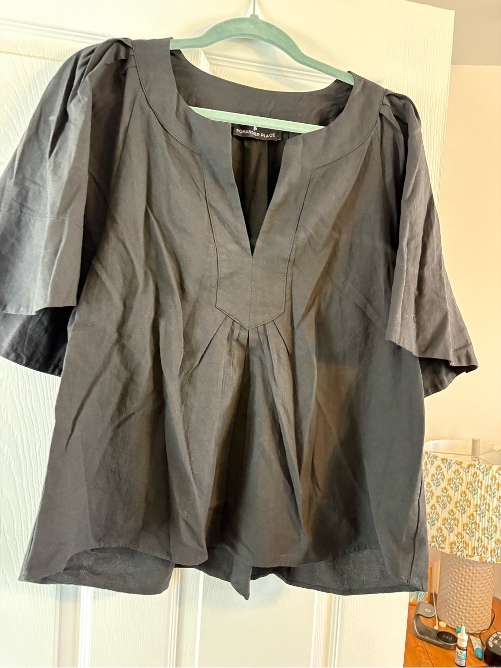 Pomander Place Black Pleated Notch-Neck Blouse - Picture 5 of 5